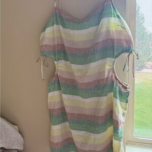 Aerie Multicolor Striped Linen Side Cut Out Dress